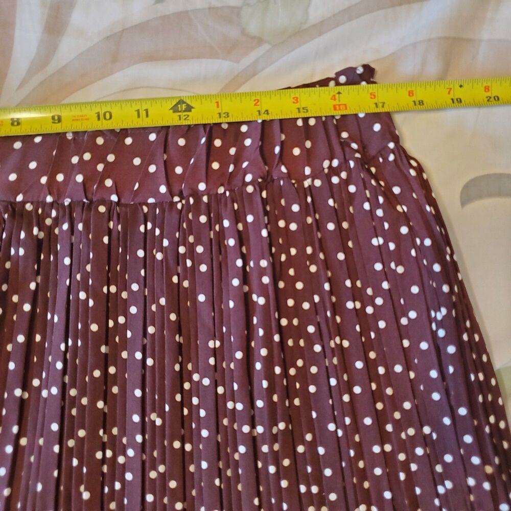 Simlu Brown Polka Dot Pleated Midi Skirt Elastic Waist L Boho Preppy Retro - Picture 7 of 11